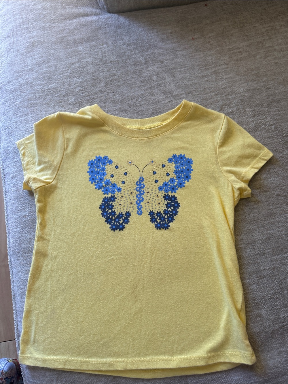 btween Yellow Tee with Blue Floral Butterfly